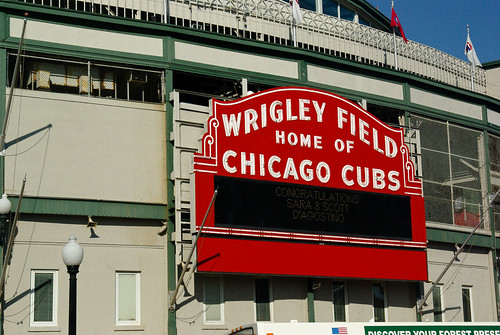 Entry sign to Wrigley Field in Chicago.