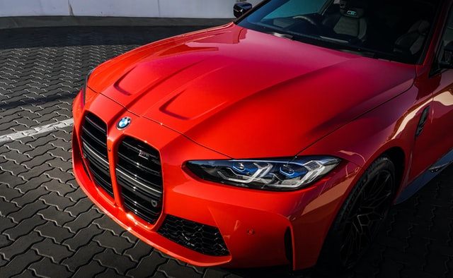 Front view of a red sports car