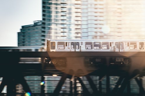 Public transportation train in Chicago, IL.