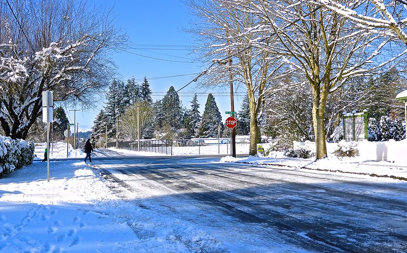 A treacherous, icy road in Illinois