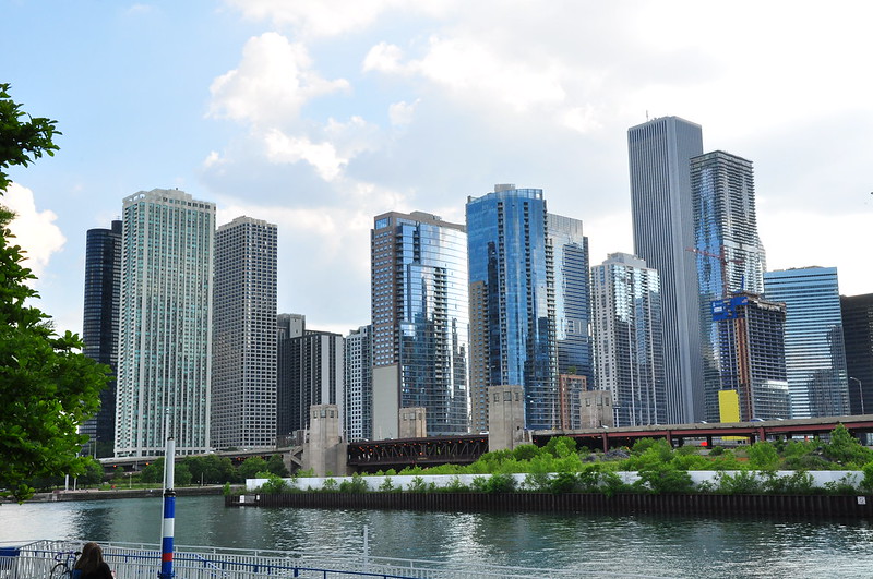 The Chicago Skyline on a sunny day along the river walk.