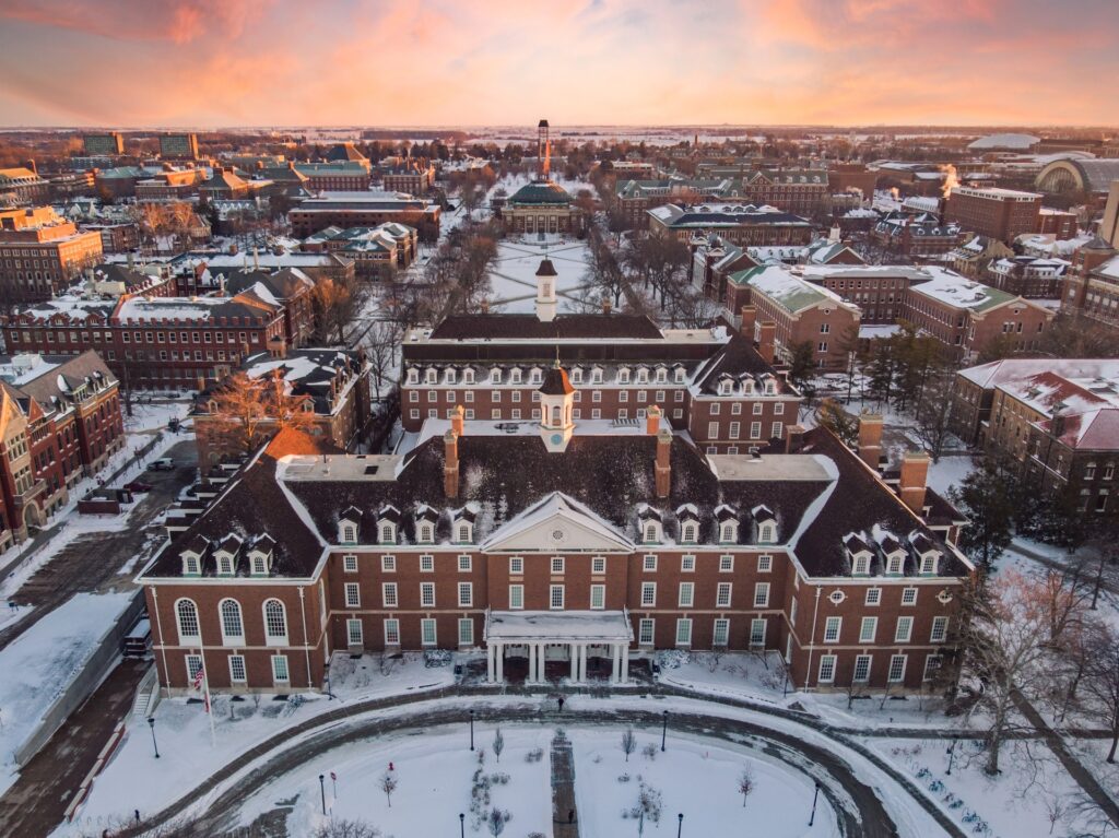 The University of Illinois from above after a dusting of snow.