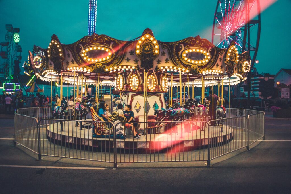 A carousel at a carnival in the heart of Skokie, IL