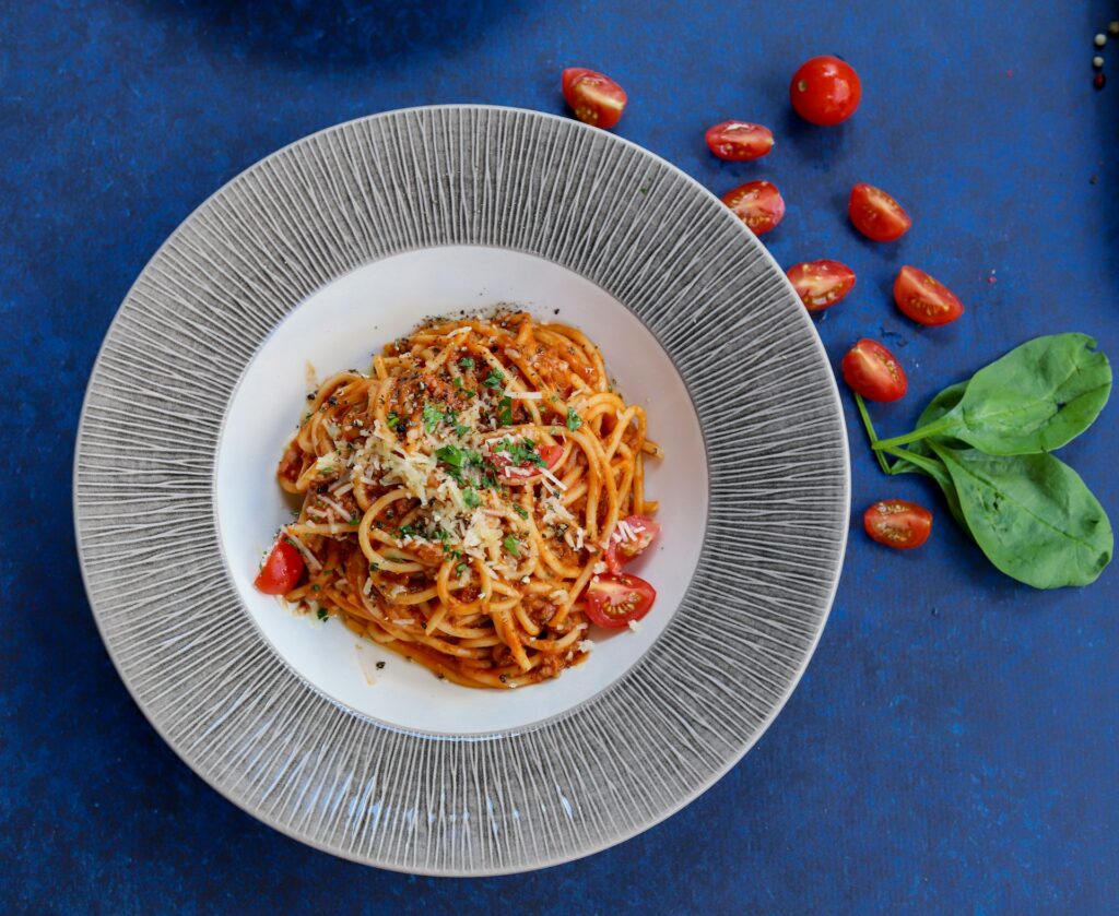 A dish of pasta with tomato sauce in Des Plaines, IL