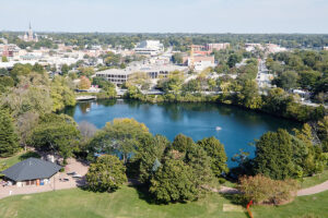 Drone shot of Naperville, Illinois